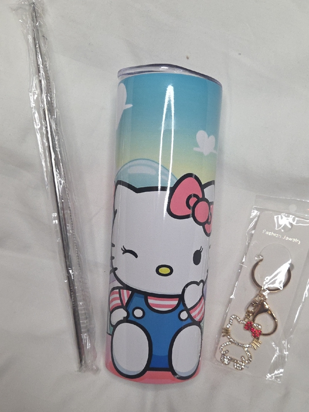 Hello Kitty Gradient Blue and Pink Travel Tumbler with Straw and bag Charm